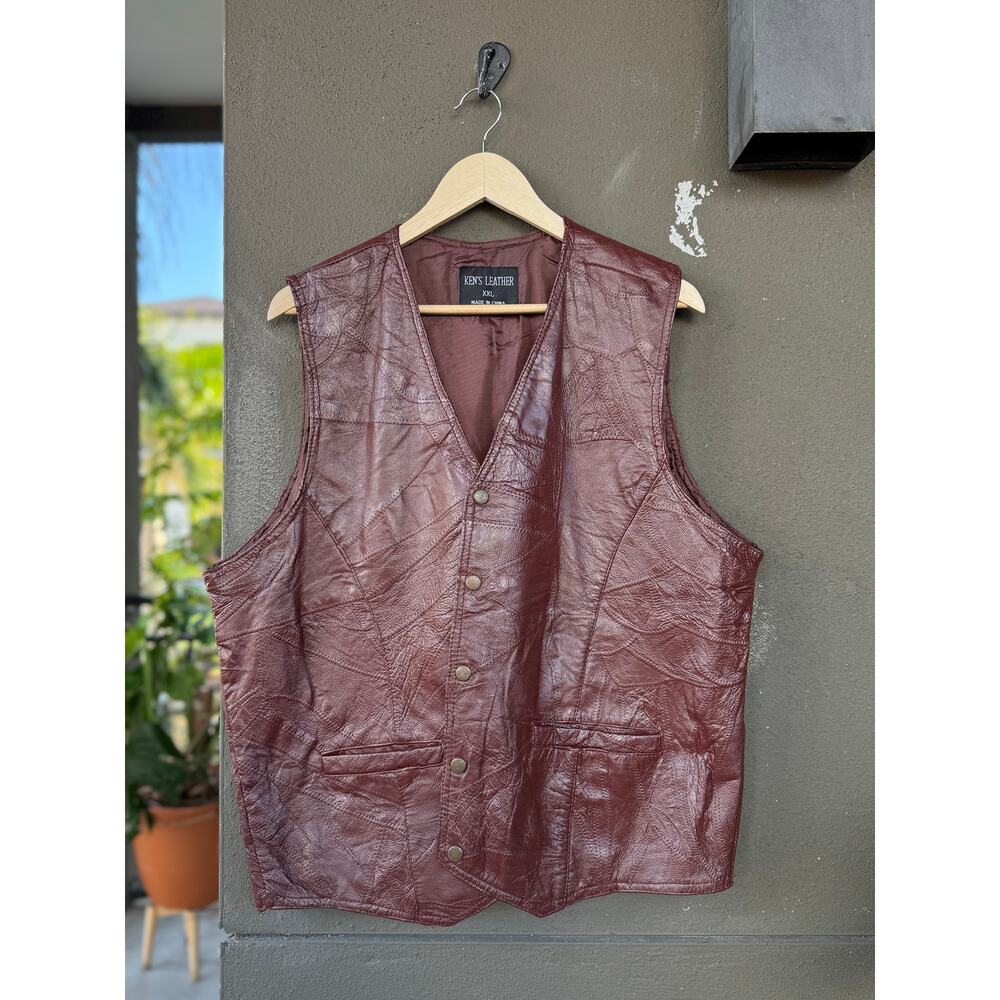 Vintage Ken’s Patchwork Pigskin Brown Leather  Vest Men’s XXL Cowboy Rider Retro